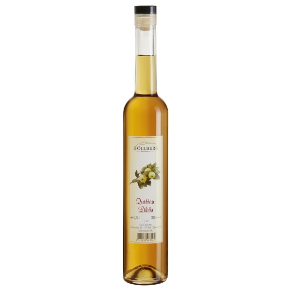 0,5 Liter Flasche Höllberg Quitten likör mit einem Alkohlgehalt von 30% 