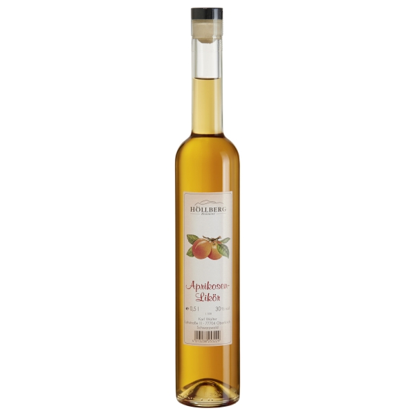 0,5 Liter Glasflasche Hoellberg Fruchtsaftlikör - Aprikösenlikör mit einem Alkoholgehalt von 30%vol.