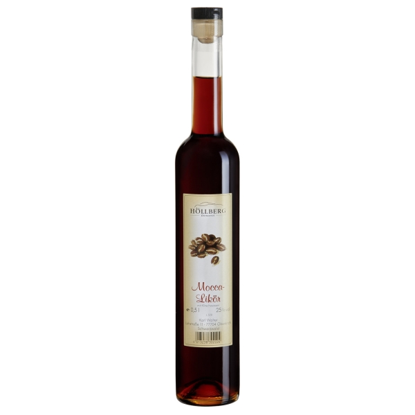 0,5 Liter Glasflasche Höllberg Mocca Likör mit einem Alkohlgehalt von 25% vol.
