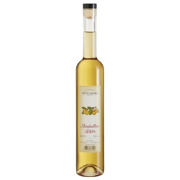 0,5 Liter Glasflasche Höllberg Mirabellenlikör mit einem Alkoholgehalt von 30%
